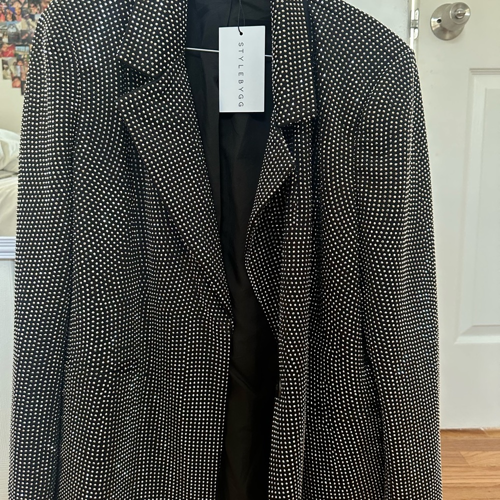 Black and Silver Polka Dot Blazer with Notched Lapel